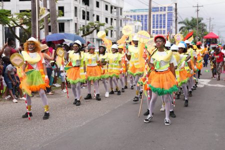 Students who participated in the Ministry of Education’s Children Mashramani Parade yesterday following a week of competition. (Ministry of Education Photo)