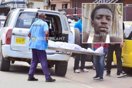 The body of Shemar Wilson being removed; inset is his photo