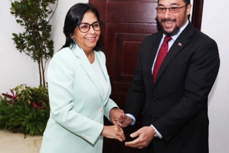 Trinidad energy minister Stuart Young meets Venezuela vice president Delcy Rodríguez
