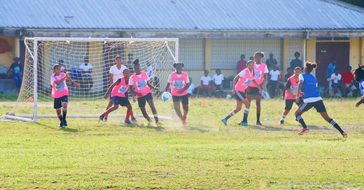 A scene from the Linden leg of the Blue Water U15 Girls’ Development League on Friday at the Wisburg Secondary School ground.