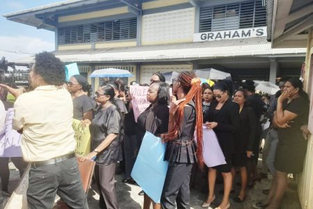 Some of the teachers at the Graham’s Hall School protest