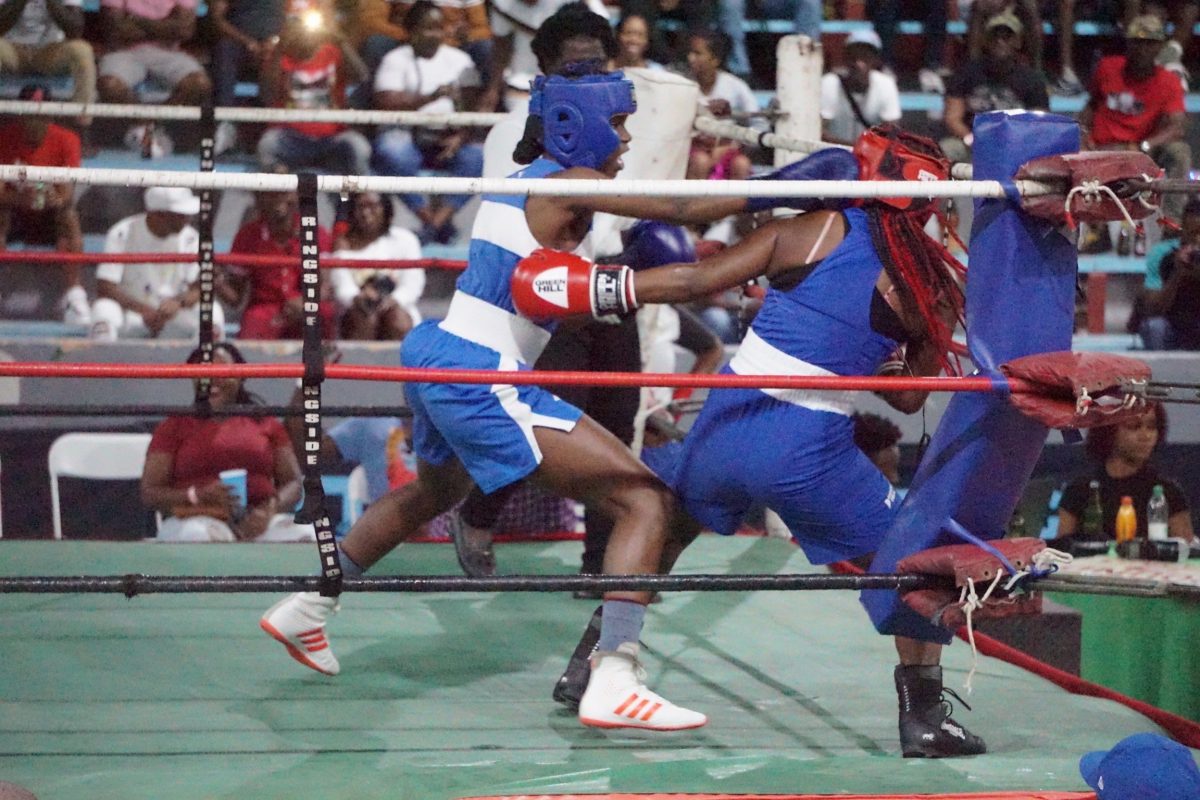 Flashback! Alesha Jackman made light work of her Trinidad opponent, Shawnelle Hamid, at the recent Patrick Ford Memorial tournament. In the fastest fight of the night, (53 seconds), Jackman cornered Hamid and unleashed a flurry of punches to end the proceedings. (Emmerson Campbell photo)