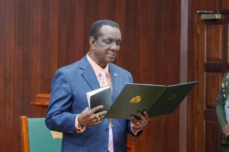 Lancelot Baptiste being sworn in (Office of the President photo) 