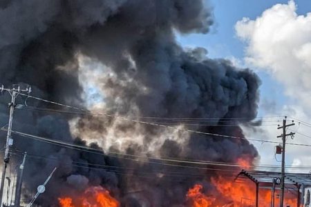 Fire destroyed the Parika Marketing Complex yesterday