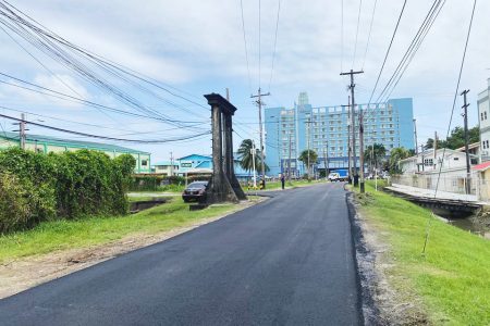Road maintenance works were completed along Water Street, Georgetown yesterday by the Ministry of Public Works’ Special Projects Unit. This stretch leads to the Marriott Hotel. (Ministry of Public Works photo)