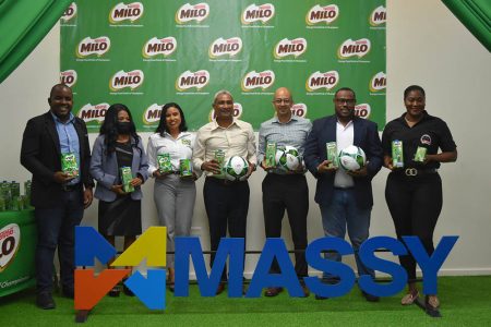 Members of the launch party for the 9th edition of the Milo Secondary Schools U18 Football Championship 