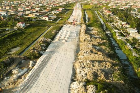 An aerial view of the demolition site one month later