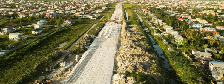 An aerial view of the demolition site one month later