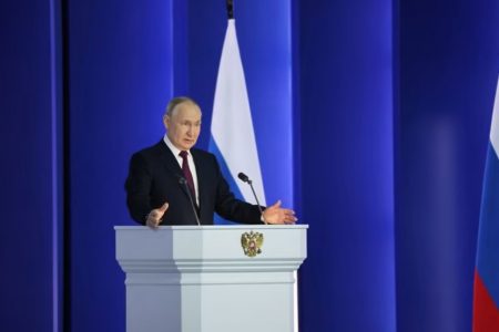 Vladimir Putin speaking today (Reuters photo()