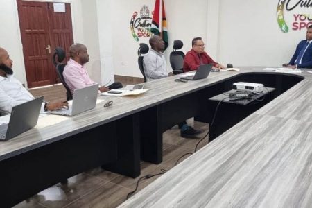 Minister of Sports Charles Ramson Jnr., Director of Sport, Steve Ninvalle, Chairman of the National Sports Commission, Kashif Muhammad and GCB officials met recently to discuss funding.