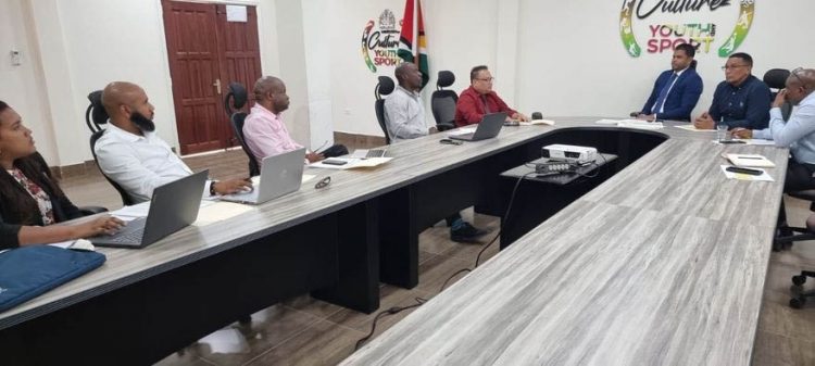 Minister of Sports Charles Ramson Jnr., Director of Sport, Steve Ninvalle, Chairman of the National Sports Commission, Kashif Muhammad and GCB officials met recently to discuss funding.