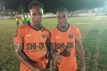 Slingerz FC scorers from left Clive Nobrega and Dexroy Adams
