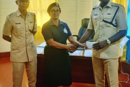  Rural Constable Debrah Cheeks, who is stationed at the Turkeyen Police Station was on Wednesday recognised for being the most outstanding rank at the station for the month of February. Constable Cheeks has been stationed at the Turkeyen Police Station for the past four years.