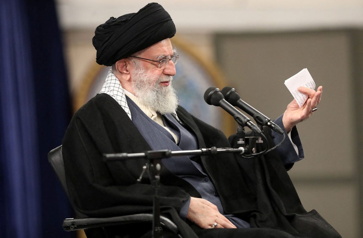 FILE PHOTO: Iran’s Supreme Leader Ayatollah Ali Khamenei speaks during a meeting with members of the Air Force in Tehran, Iran February 8, 2023. Office of the Iranian Supreme Leader/WANA (West Asia News Agency)/Handout via REUTERS