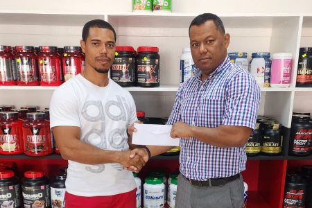 Yesterday, Manager of Fitness Express, Ian Rogers handed over a sponsorship cheque to Treasurer of the bodybuilding federation, Eybo Orford to help offset expenses of the event
