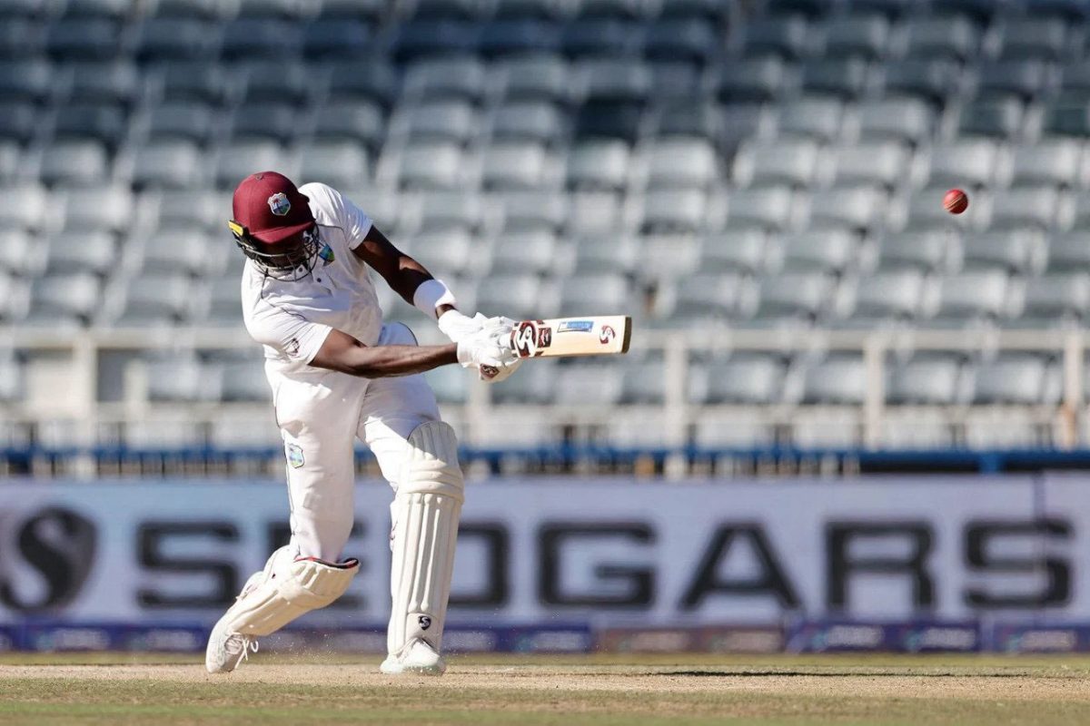 Jason Holder on the attack during his unbeaten 81 to keep West Indian hopes alive in the 2nd Test against hosts South Africa