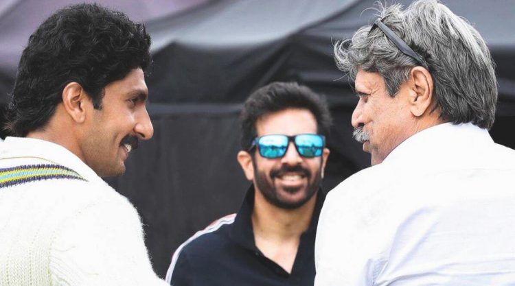 Kabir Khan (centre) with Ranveer Singh (left) and Kapil Dev during the shoot of 83. (Photo: Kabir Khan/Instagram)