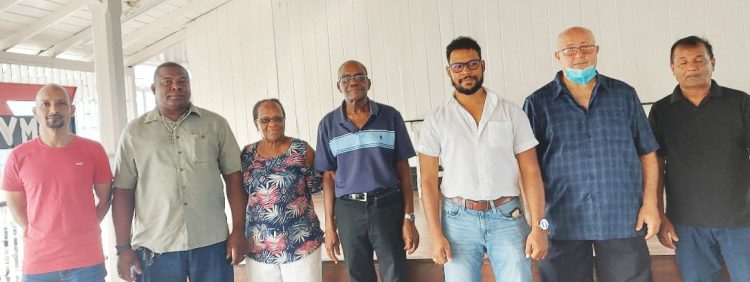 Returning officer Ivor O’Brien (centre) standing amongst the newly election GKF executive committee from left to right – Treasurer Andre Sookram, 2nd Vice-President Keith Beaton, Secretary Bernice Irving, 1st Vice-President Roger Peroune, President Amir Khouri and Assistant Secretary/Treasurer Bhagwandin Persaud
