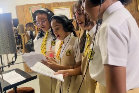 These Queen’s College students were among a number girls who are going to be in a special video prepared by the Ministry of Education, which will be premiered on March 8, the day recognised as International
Women’s Day worldwide (Ministry of Education photo)