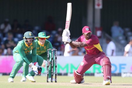 POWELL POWER! West Indies T20 captain Rovman Powell bludgeoned five sixes and one four to haul the
West Indies over the line in yesterday’s first T20 against South Africa.