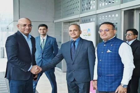 Vice President Jagdeo being greeted by Indian officials during his recent visit there