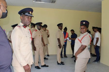 Fire Chief Wickham, along with senior officers, engineers, and contractors inspecting the new GFS headquarters