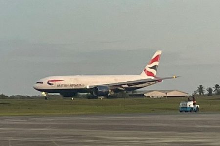 British Airways touching down this afternoon.  (David Papannah photo)