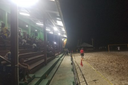 A section of the crowd which gathered at the Christianburg ground to view the games in the ‘Republic Classic Beach Football Championship’