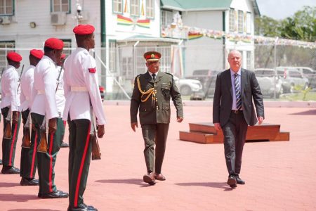 Anders Bengtcén (right) arriving for the accreditation ceremony (Office of the President photo)