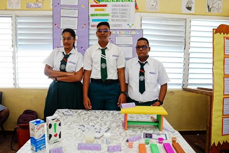 The Bladen Hall Multilateral team with their exhibit (Ministry of Education photo)
