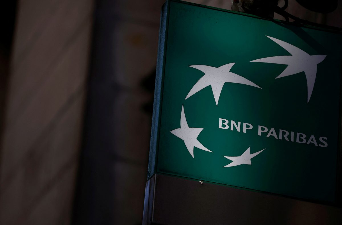 FILE PHOTO: The logo of BNP Paribas bank is pictured on an office building in Nantes, France, March 16, 2023. REUTERS/Stephane Mahe