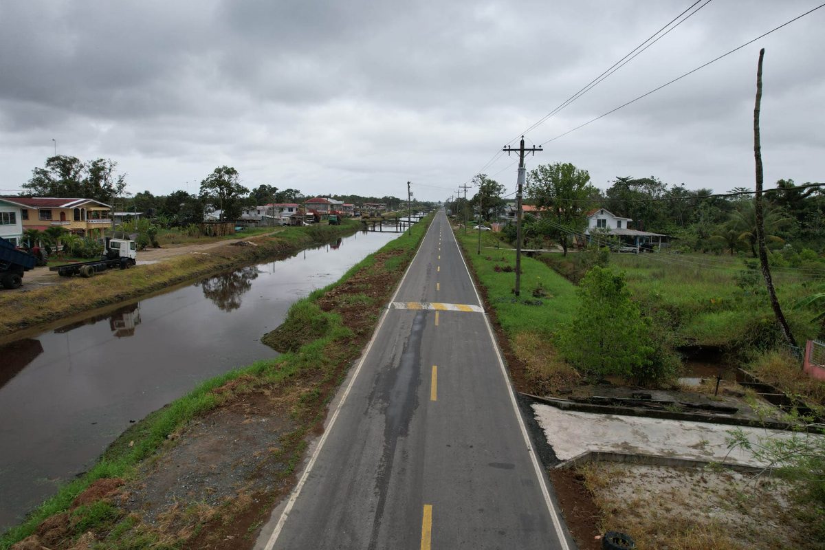 The Canal Number 2 access road on the West Bank Demerara has been completed. The $118m upgrade was financed by the Government of Guyana.  (Ministry of Public Works photo)
