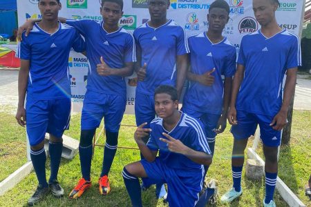 Chase Academy scorers from left Jude Daniels, Justin Alcindor, Manasseh Anderson, Wendell Pickett, Kerstyn Gonsalves and Neeraz Baksh.
