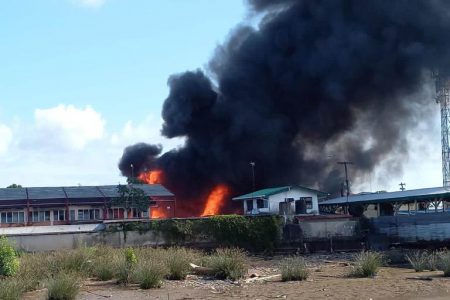 The fire as seen from the Essequibo River.