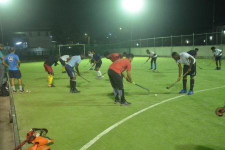  Some members of the Guyana Hockey Board Junior PanAm Games team whilst training.
