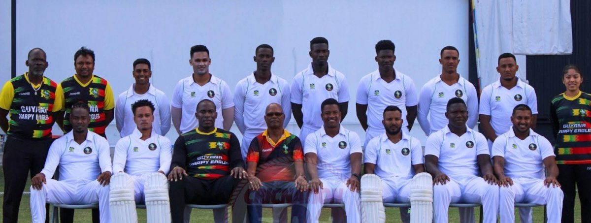 The victorious Guyana Harpy Eagles team which defeated Trinidad and Tobago Red Force by 143 runs yesterday. (Photo courtesy the Guyana Cricket Board)