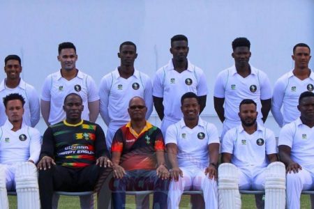 The victorious Guyana Harpy Eagles team which defeated Trinidad and Tobago Red Force by 143 runs yesterday. (Photo courtesy the Guyana Cricket Board)