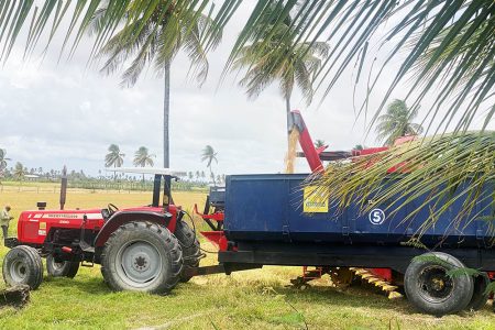 A harvester in a field