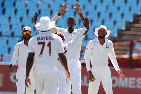 Jason Holder followed up his top score of 81 not out in the West Indies
first innings by bagging 3-48 in South Africa’s second innings.
