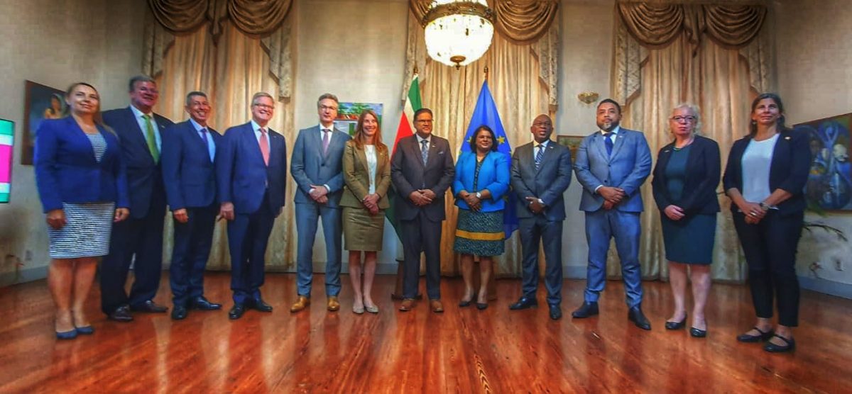 Suriname’s President Chandrikapersad Santokhi is sixth from right.  Deputy Secretary General of the EEAS, Helena König is seventh from right.
