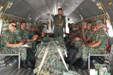 One Officer and twenty-three ranks of the Guyana Defence Force (GDF) departed the country on Wednesday  for a 10-day Jungle Exchange Training exercise in French Guiana. (GDF photo)