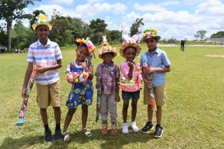 The Cheddi Jagan International Airport (CJIA), Timehri yesterday hosted the St Mary’s Primary School for an afternoon of kite flying, egg hunting, a hat show, and picnicking. On the CJIA Facebook page, the PTA executive body and the wider parental population yesterday expressed  “overwhelming gratitude to the Management and staff of the Cheddi Jagan International Airport for affording us this precious opportunity. It will be an unforgettable memory for our awesome pupils.” This CJIA photo shows some pupils with their kites and hats.