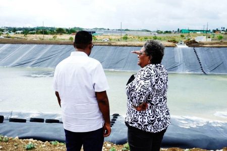 President Irfaan Ali and PM Mia Mottley visiting the site of the regional Food Security Terminal last May
