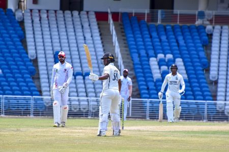 SPECIAL TON! Leon Johnson scored 142 not out for Guyana Harpy Eagles in his penultimate regional first class game.