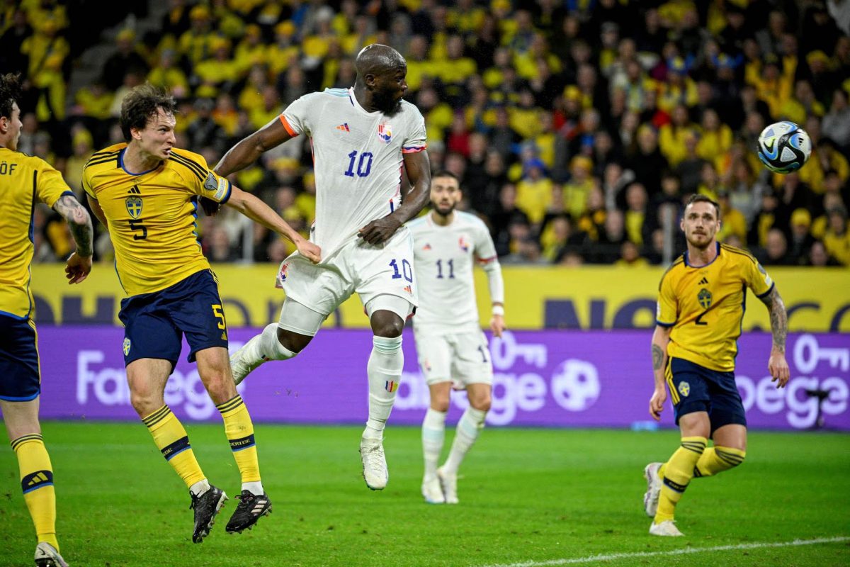 Belgium’s Romelu Lukaku scores their first goal Anders Wiklund/TT News Agency via REUTERS