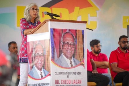 Nadira Jagan-Brancier speaking at the memorial (Office of the President photo)