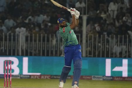 Kieron Pollard made 52 off 25 balls and helped Multan Sultans complete a record run chase against Peshawar Zalmi in the Pakistan Super League yesterday. (PCB photo) 