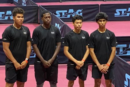  SECOND BEST! The Guyana U19 boys table tennis team which lost to the Dominican Republic in yesterday’s final.