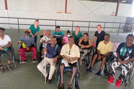  On Thursday, the Palms Rehabilitation Department in collaboration with a visiting physiotherapist from the University of Misericordia, Pennsylvania hosted a Wellness Camp for spinal cord injured patients who are all wheelchair users. (Ministry of Health photo)