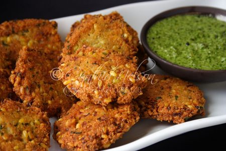 Yellow Moong dal Vadas with Coriander Chutney (Photo by Cynthia Nelson)